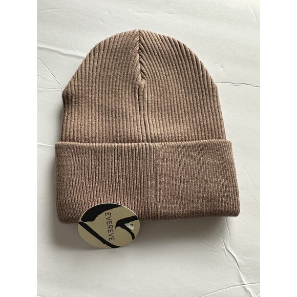 Evereve Womens Libby Ribbed Beanie Mocha Tan Hat Harriet‎ Isles New - Picture 1 of 6